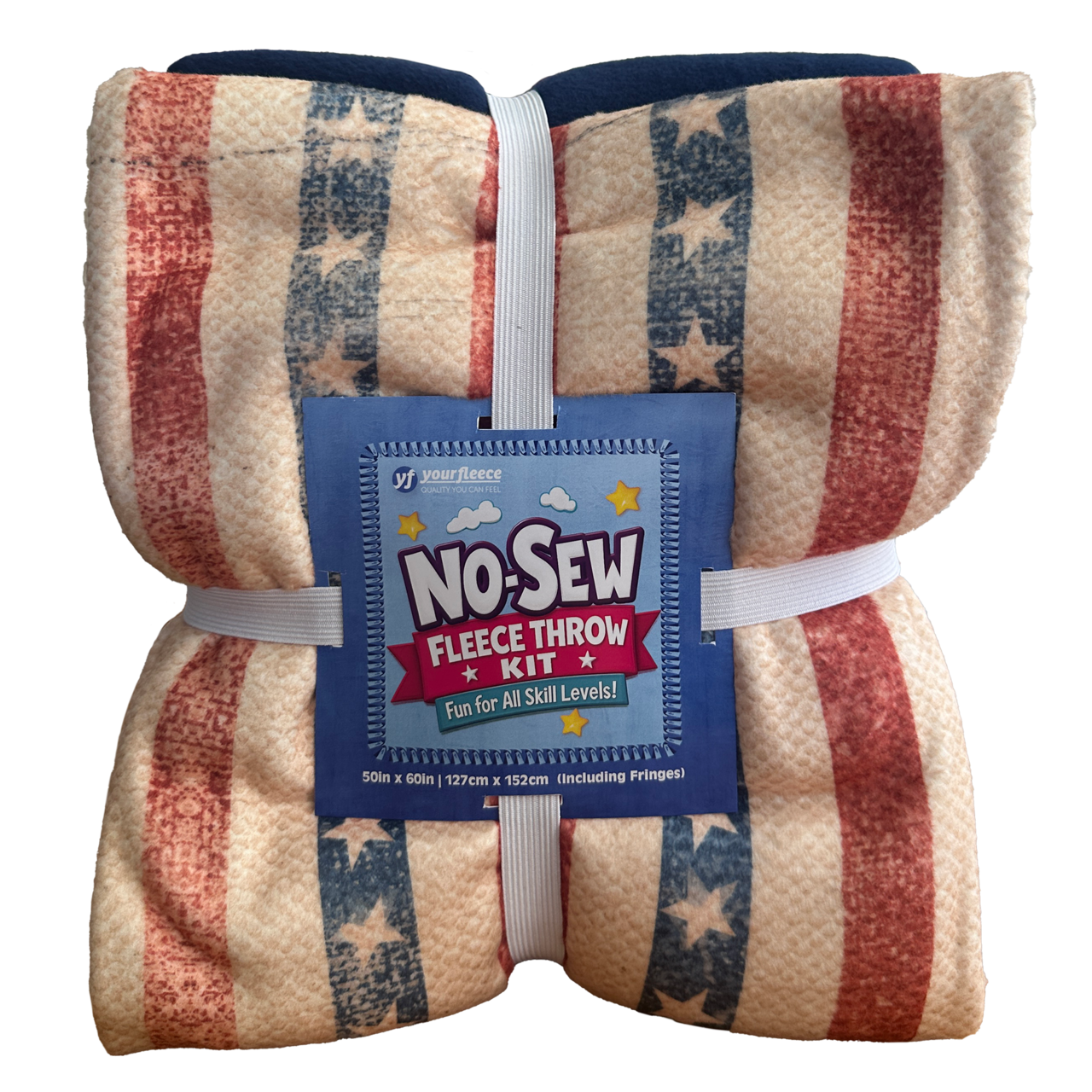 USA Stripes Vintage Silky Premium Fleece No-Sew Throw Fleece Fabric Kit